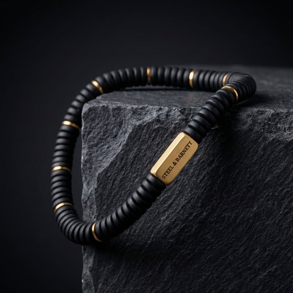 Steel & Barnett Two Tone Black Onyx & 18ct Yellow Gold Plated Disc Bracelet SBTT/001