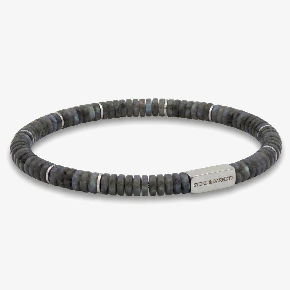Steel &amp; Barnett Two Tone Labradorite &amp; Stainless Steel Disc Bracelet SBTT/003 M
