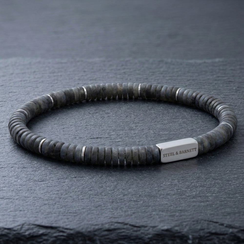 Steel & Barnett Two Tone Labradorite & Stainless Steel Disc Bracelet SBTT/003