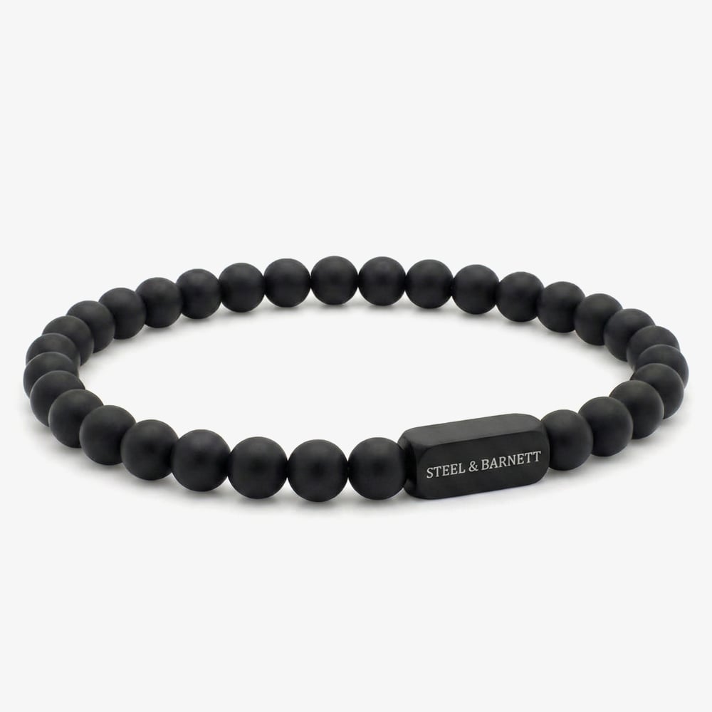 Steel &amp; Barnett Natural Ned Black Edition Onyx Gemstone Bead Bracelet BEB/002 M