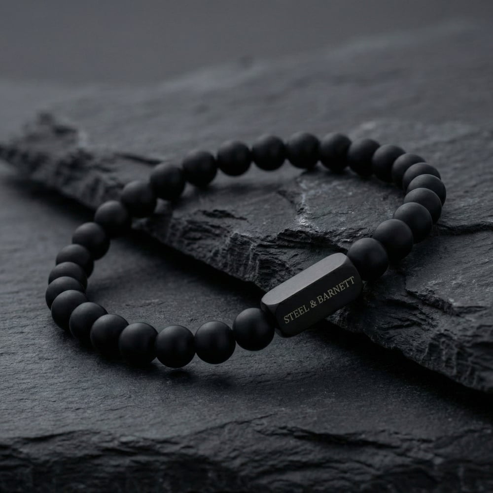 Steel & Barnett Natural Ned Black Edition Onyx Gemstone Bead Bracelet BEB/002