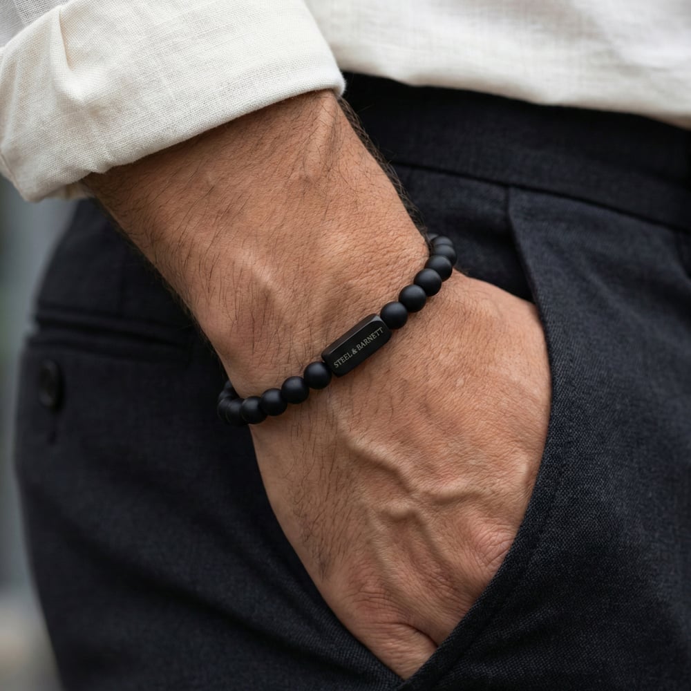 Steel & Barnett Natural Ned Black Edition Onyx Gemstone Bead Bracelet BEB/002