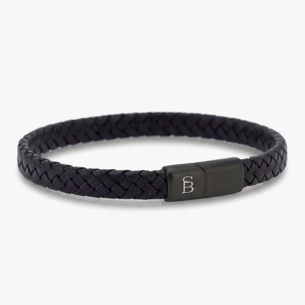 Steel &amp; Barnett Riley Black Edition Braided Black Leather Bracelet BEB/003 S