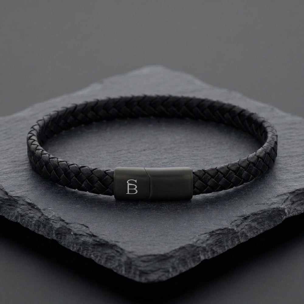 Steel & Barnett Riley Black Edition Braided Black Leather Bracelet BEB/003