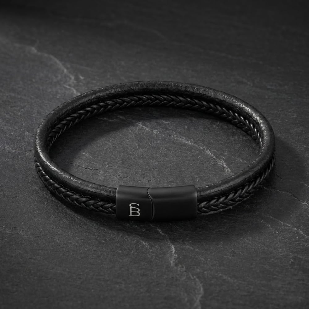 Steel & Barnett Denby Black Edition Two Strand Braided Black Leather Bracelet BEB/004