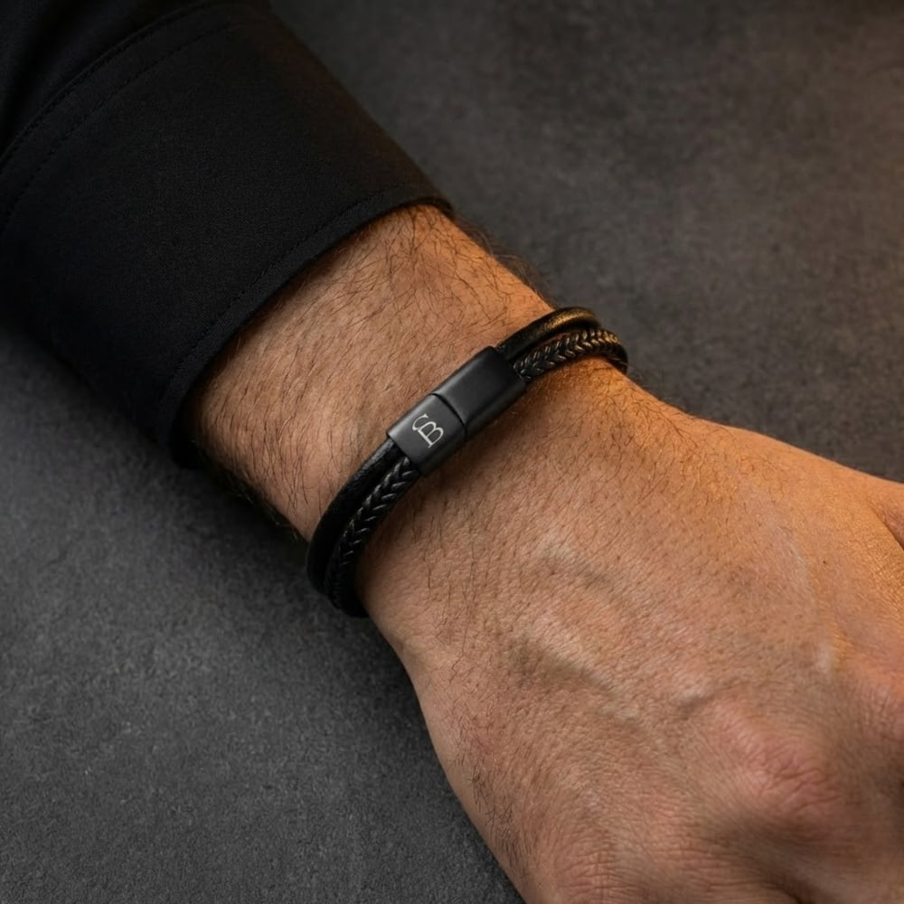 Steel & Barnett Denby Black Edition Two Strand Braided Black Leather Bracelet BEB/004