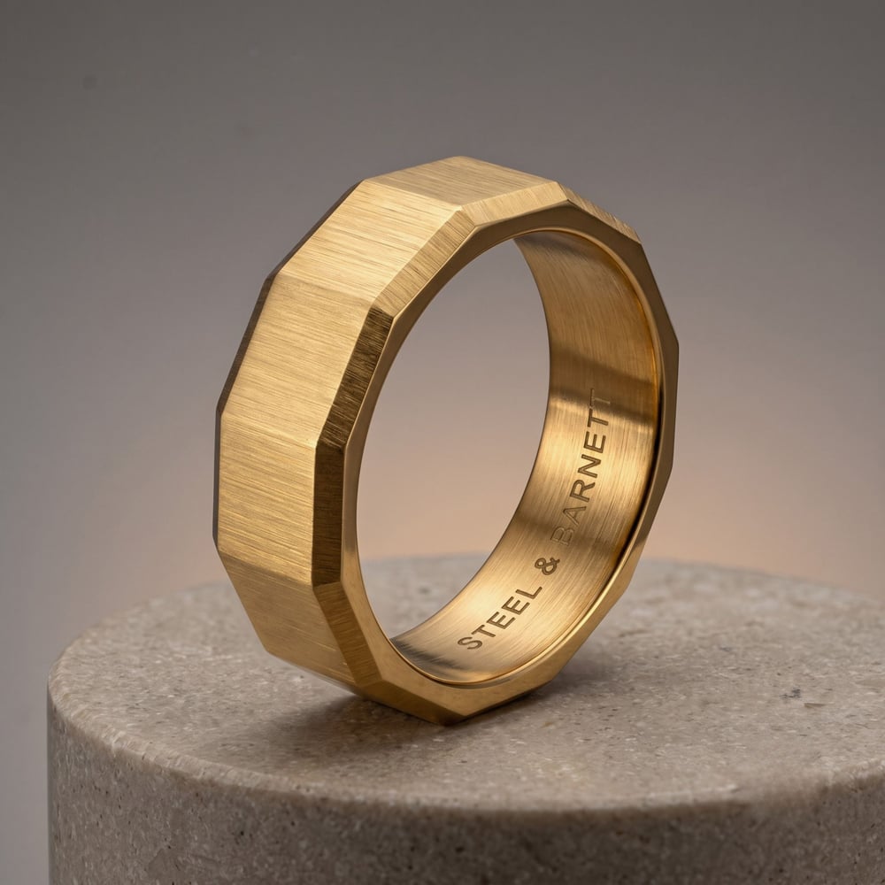 Steel & Barnett Arc 18ct Gold Plated Wide Facet Band Ring R-ARC05