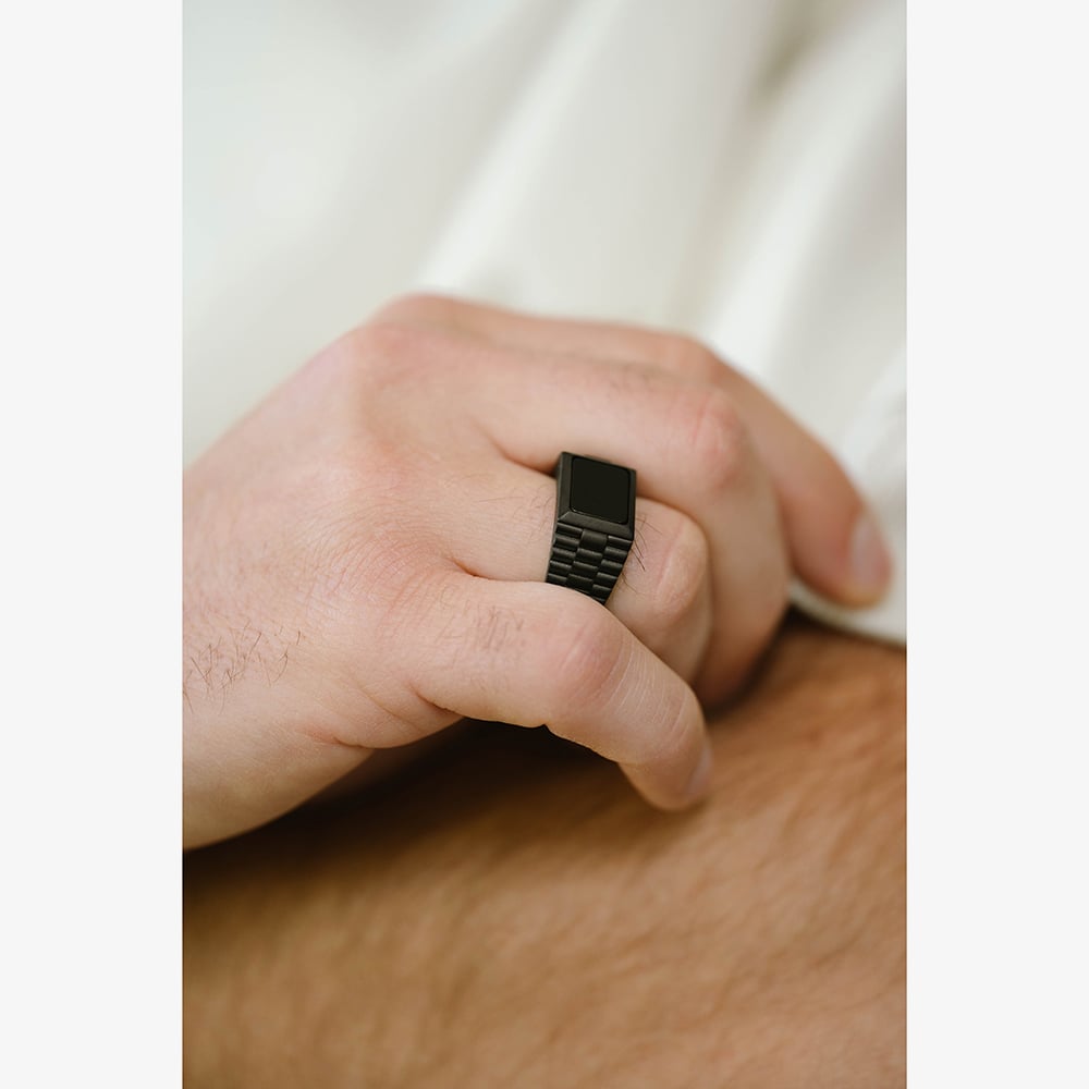 Steel & Barnett Hudson Black Stainless Steel Onyx Signet Ring R-HUD02