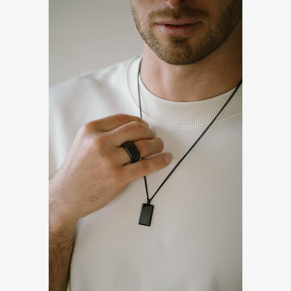 Steel & Barnett Hudson Black Stainless Steel Onyx Signet Ring R-HUD02