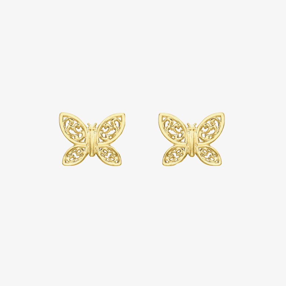 Product photograph of 9ct Yellow Gold Filigree Butterfly Stud Earrings 1 55 6879 from The Jewel Hut