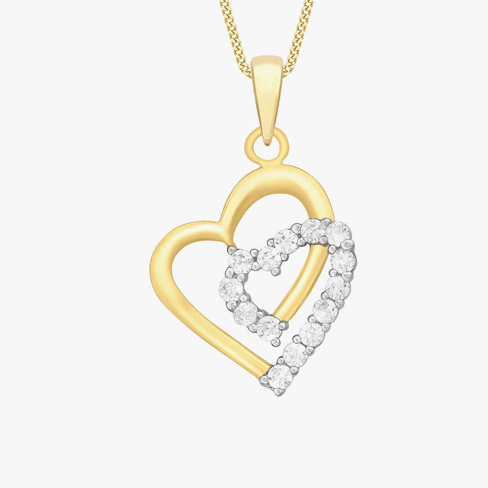 Product photograph of 9ct Clear Cubic Zirconia Double Heart Pendant 1 63 1454 from The Jewel Hut