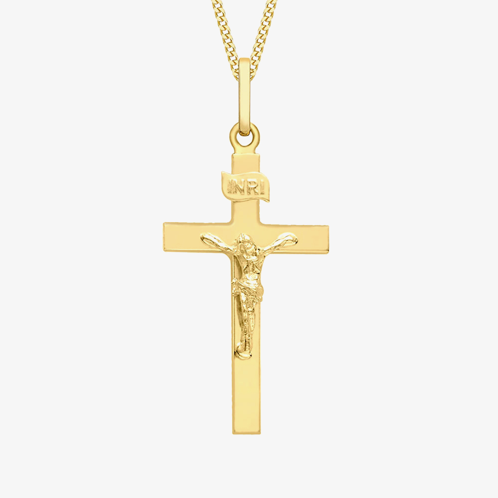 Product photograph of 9ct Yellow Gold Polished Crucifix Pendant 1 64 2329 from The Jewel Hut