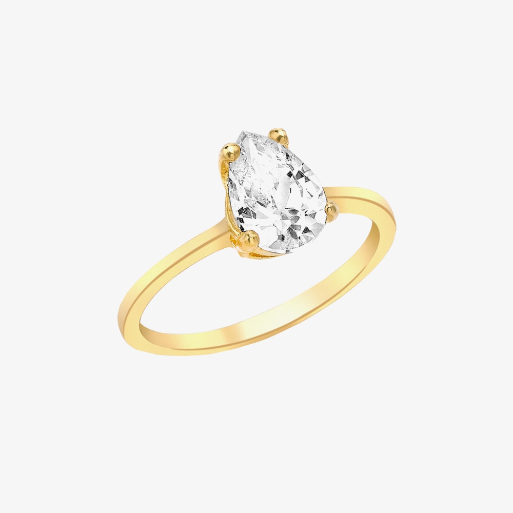 9ct Yellow Gold Pear-Cut Crystal Solitaire Ring 1.84.6251