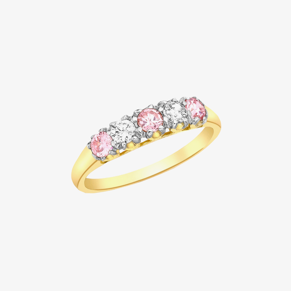 9ct Yellow Gold 5-Stone Pink and White Crystal Ring 1.84.6561