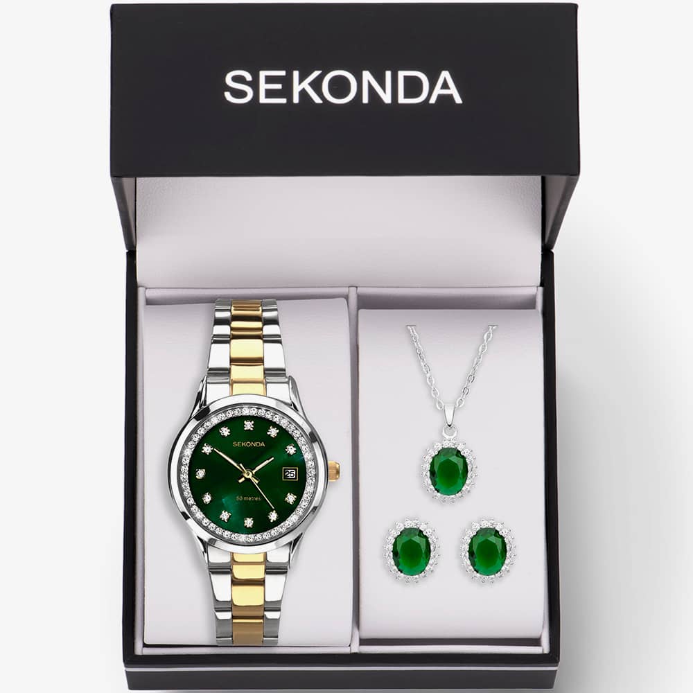 Sekonda Catherine Two Tone Green Watch Set 49038