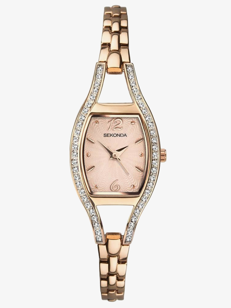 Product photograph of Sekonda Ladies Rose Gold Plated Cubic Zirconia Set Bracelet Watch 2792 from The Jewel Hut