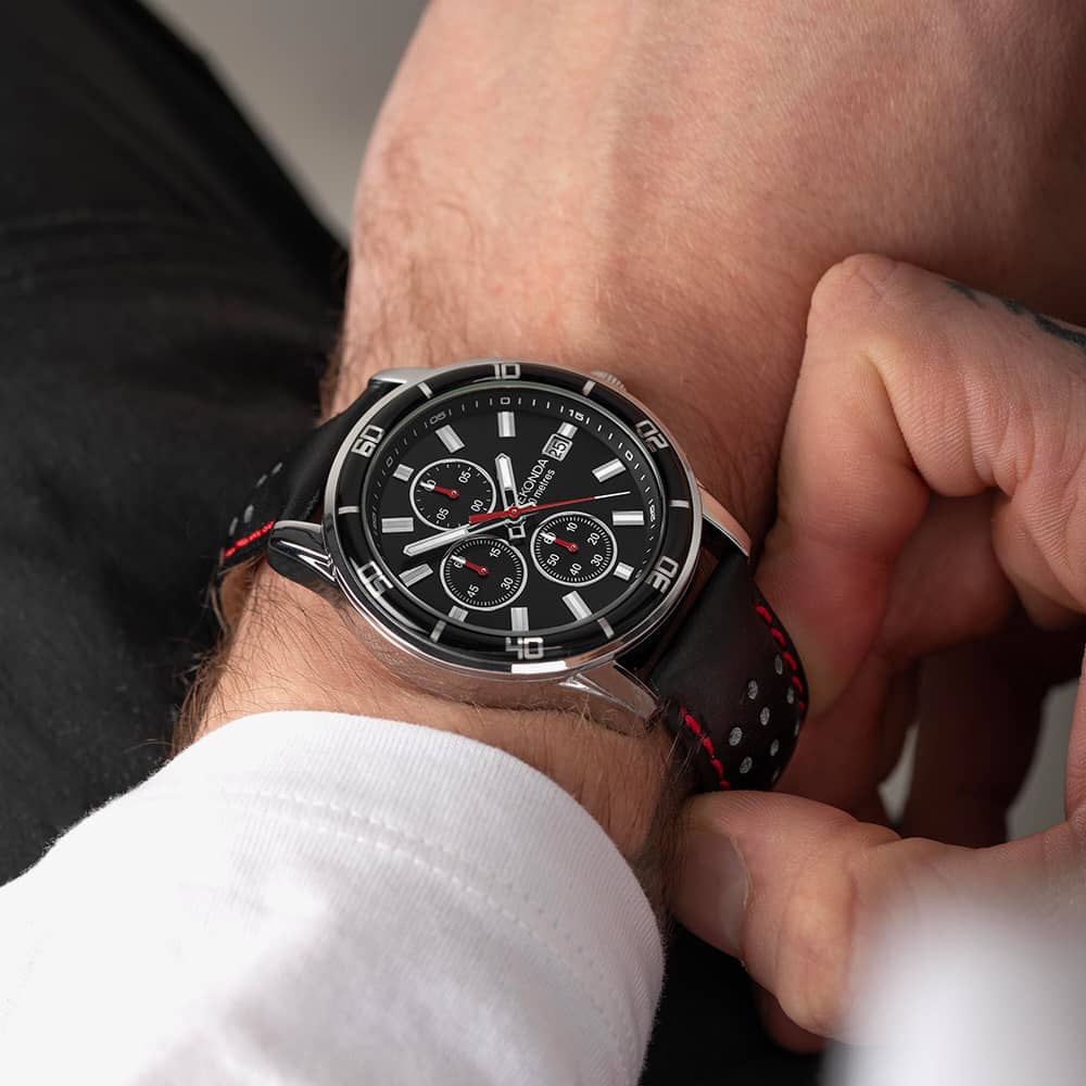 Sekonda Sports Midnight Black & Red Chronograph Watch 30206