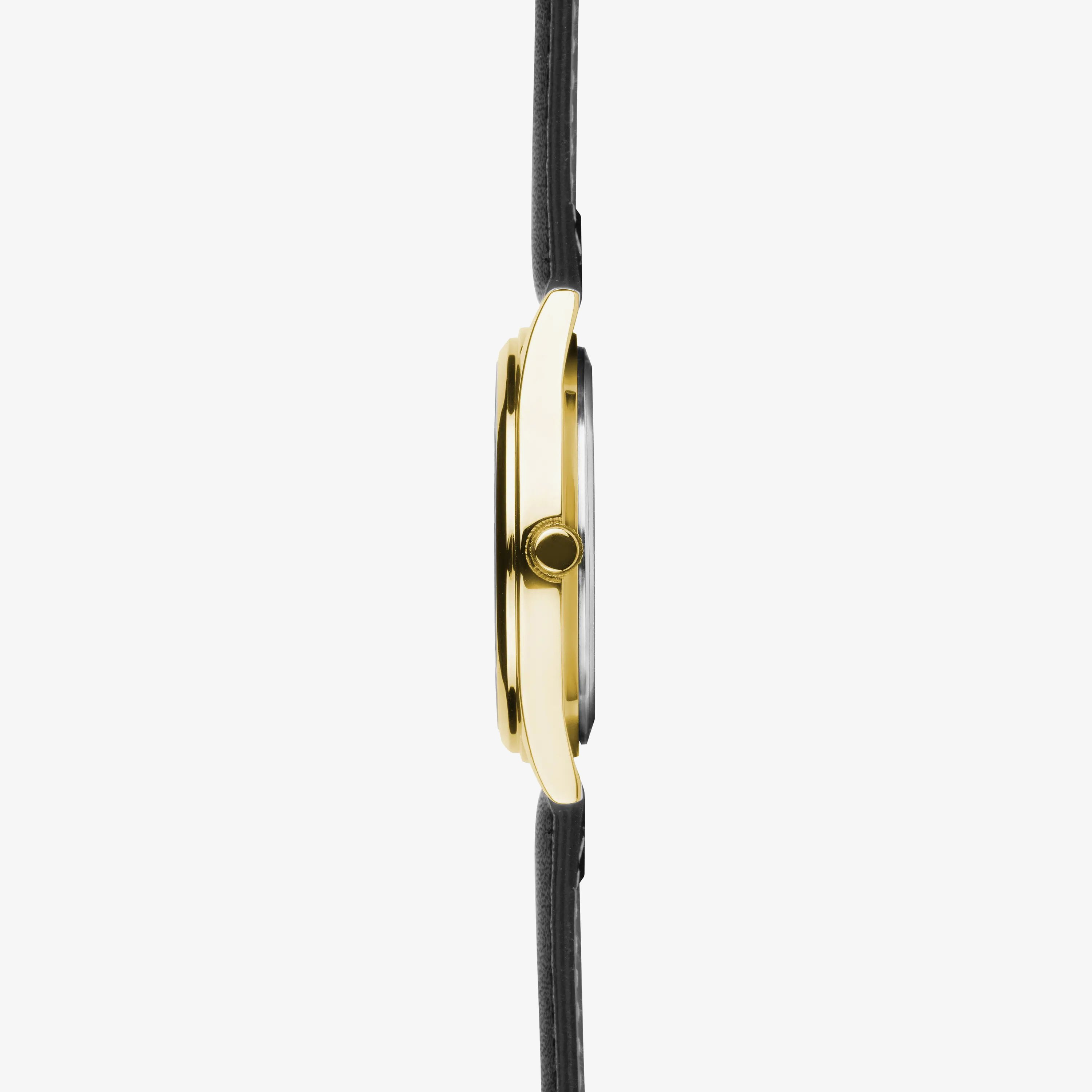 Sekonda Evans Gold Dial Black Leather Strap Watch 30253