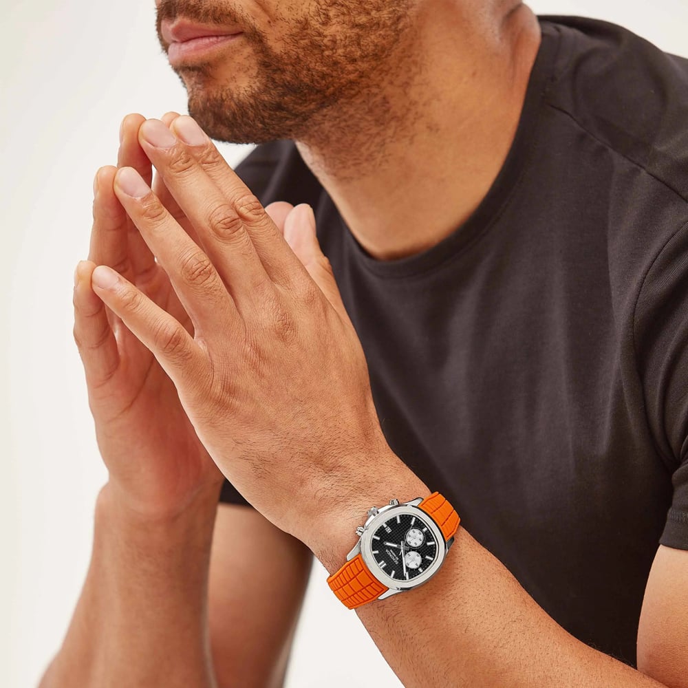 Sekonda Mens Octaire Chronograph Orange Rubber Strap Watch 30277