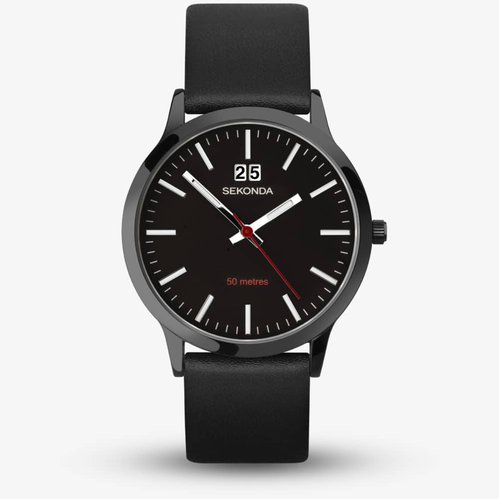 Product photograph of Sekonda Modern Nordic Black Leather Strap Watch 1941 from The Jewel Hut