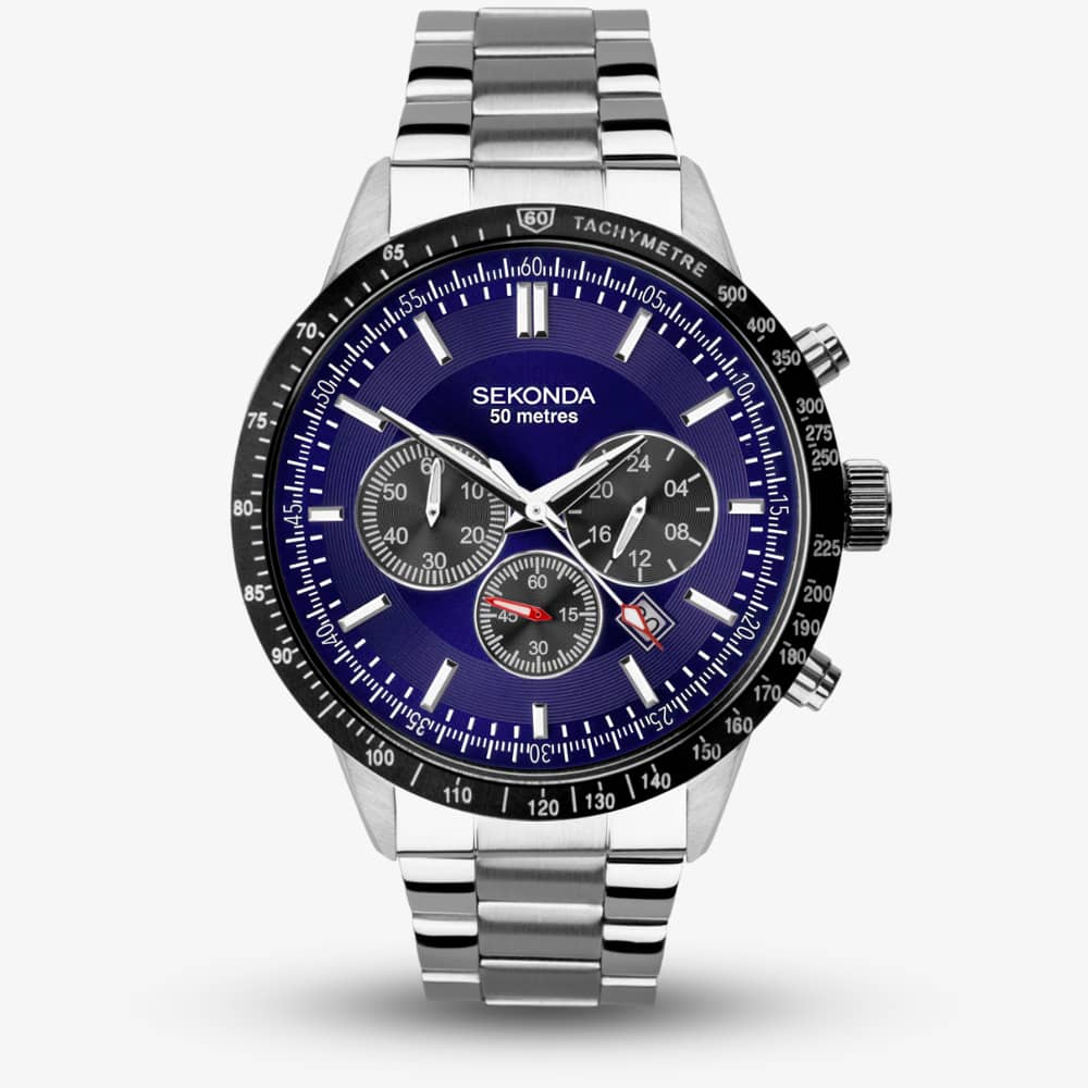 Product photograph of Sekonda Sports Velocity Blue Dial Chronograph Watch 1970 from The Jewel Hut