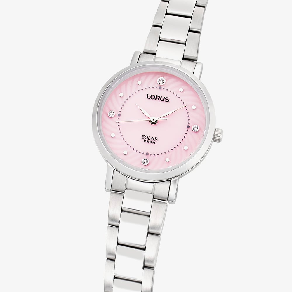 Lorus Ladies Light Pink Sunray Dial Stone Set Watch RY521AX9
