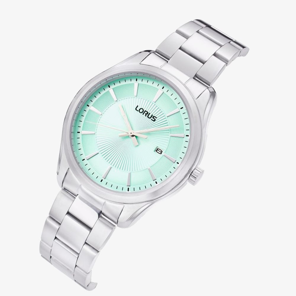 Lorus Mens Classic Clear Cut Mint Green Dial Watch RH931RX9