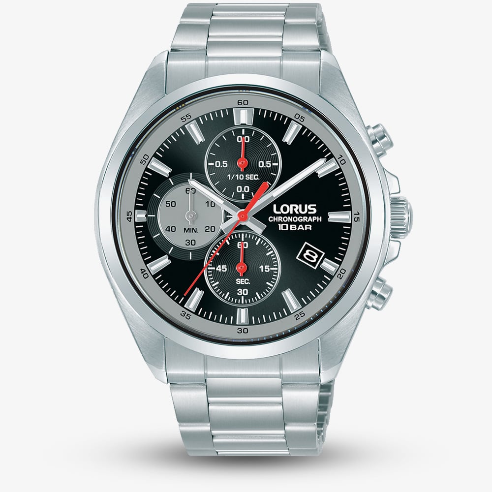 Lorus Mens Sports Chronograph Black Dial Date Watch RM381JX9