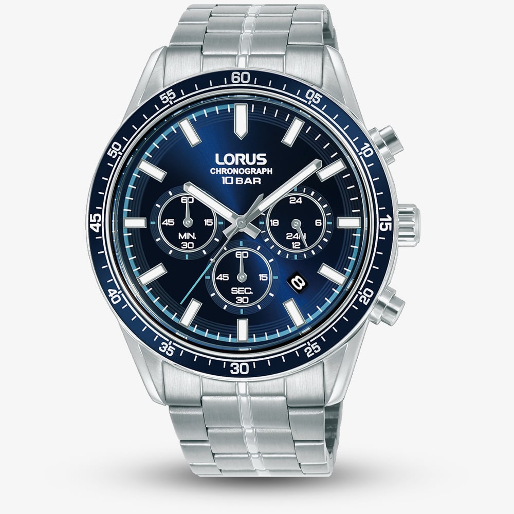 Lorus Mens Sports Chronograph Blue Dial Bracelet Watch RT347LX9