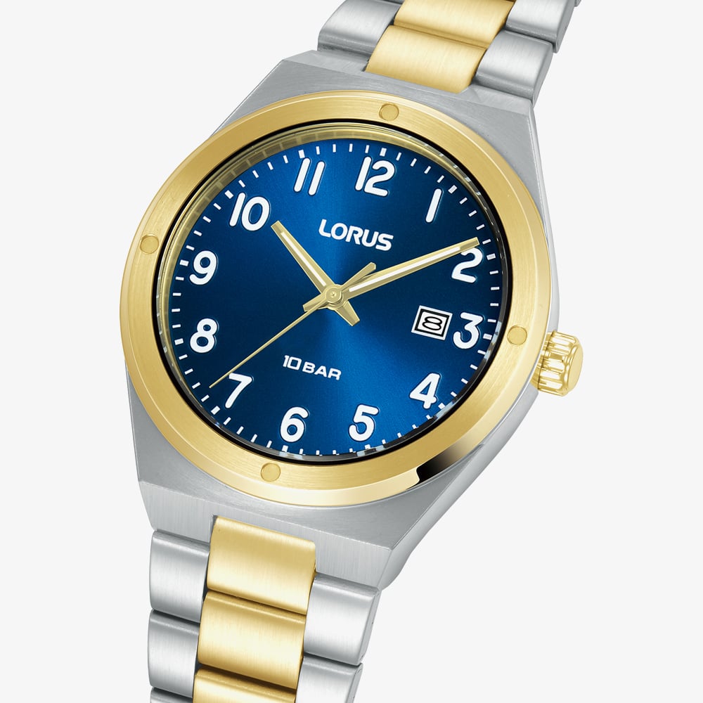 Lorus Mens Sports Blue Dial Two Tone Bracelet Watch RH968SX9