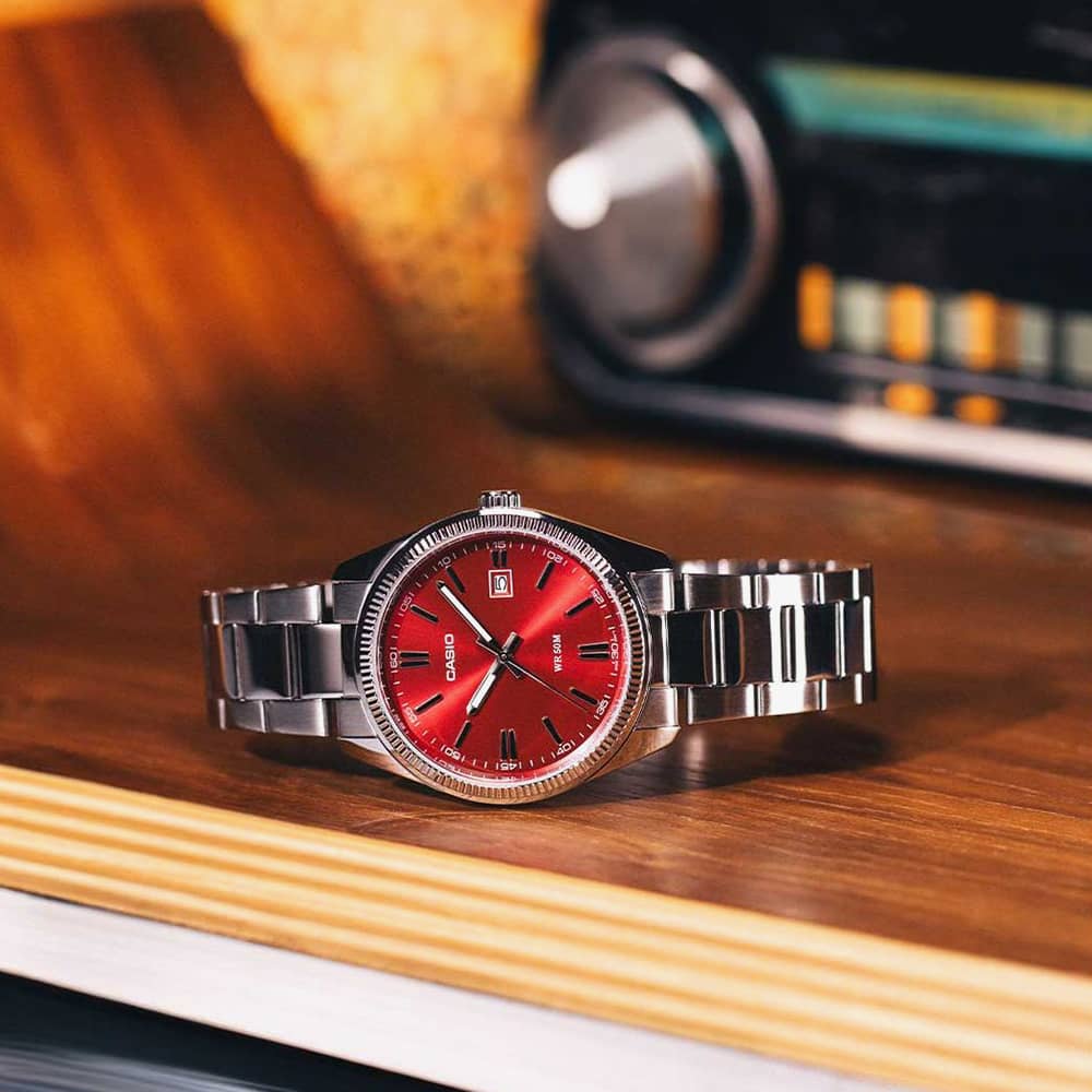 Casio MTP Stainless Steel Red Dial Watch MTP-1302PD-4AVEF
