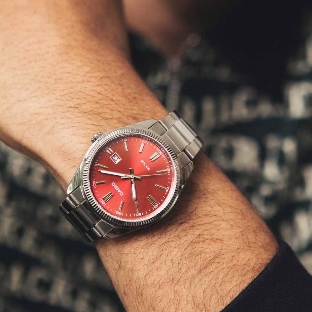 Casio MTP Stainless Steel Red Dial Watch MTP-1302PD-4AVEF