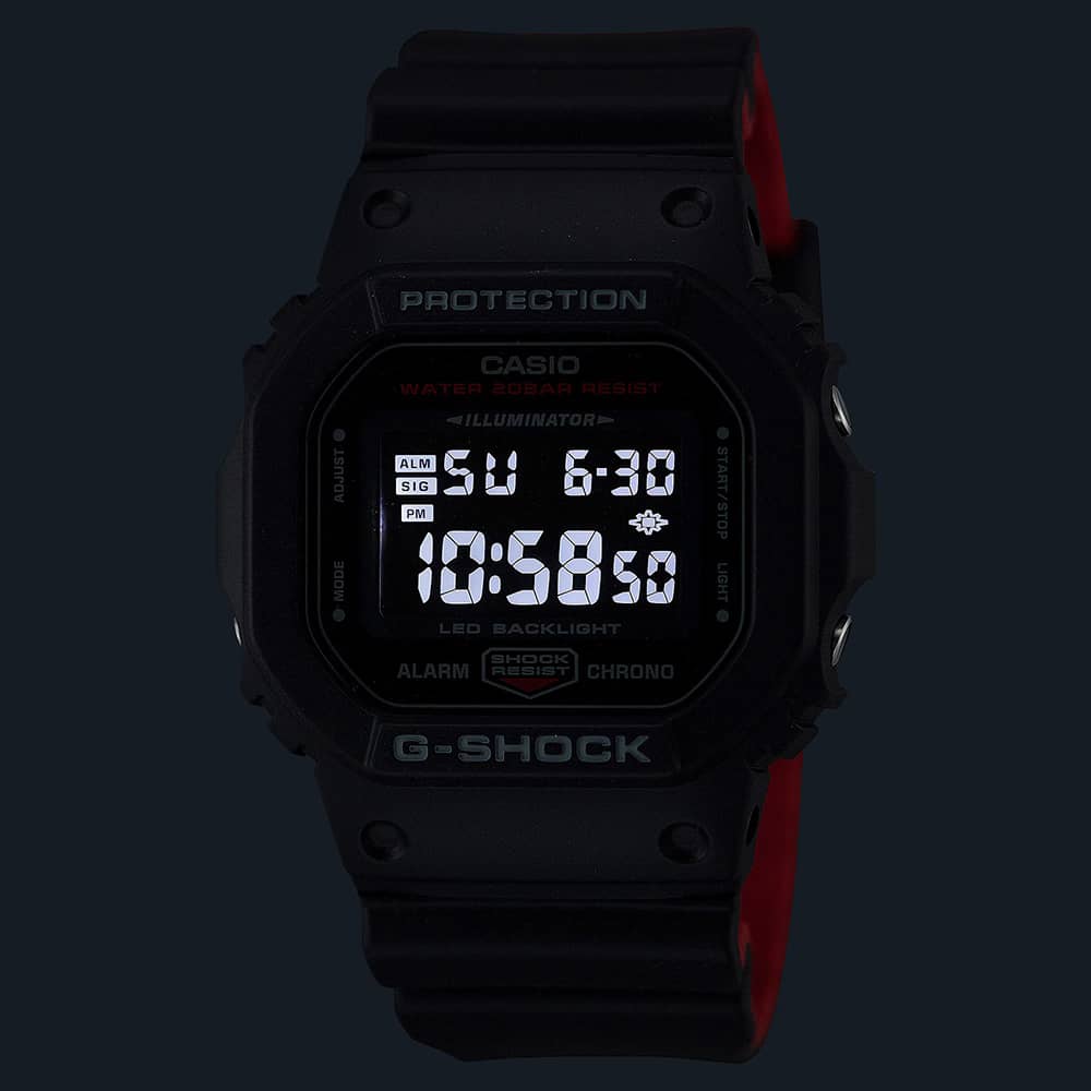 Casio G-Shock Core Black & Red Rubber Display Watch DW-5600UHR-1ER