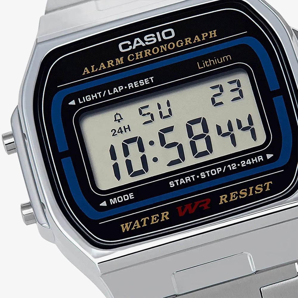 Casio Vintage Silver & Black Digital Display Watch A164WA-1VES