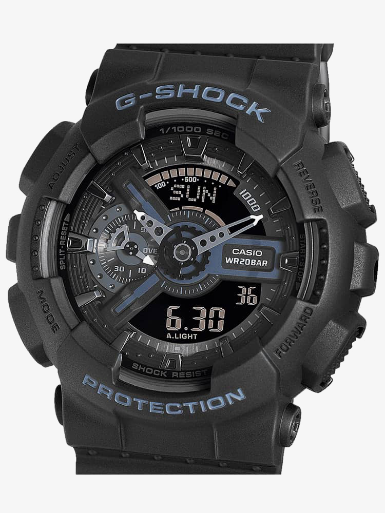 Casio G-Shock Classic Dual Display Chronograph Black Plastic Strap Watch GA-110-1BER