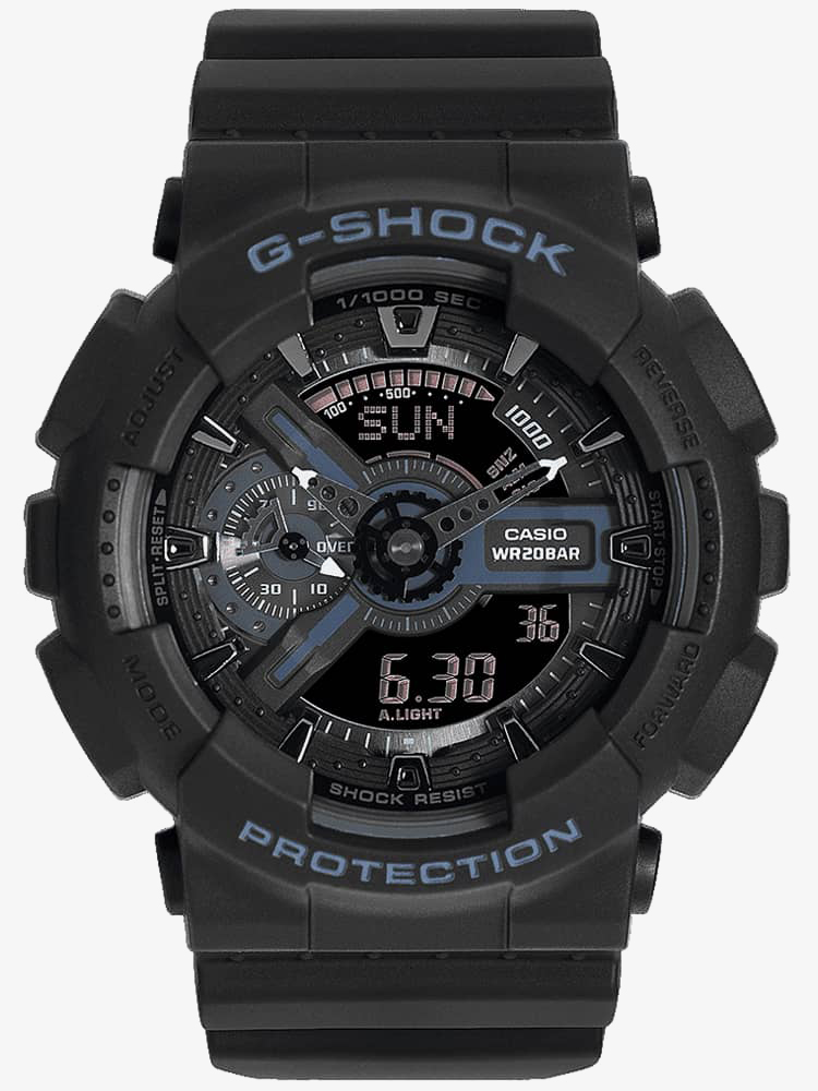 Casio G-Shock Classic Dual Display Chronograph Black Plastic Strap Watch GA-110-1BER