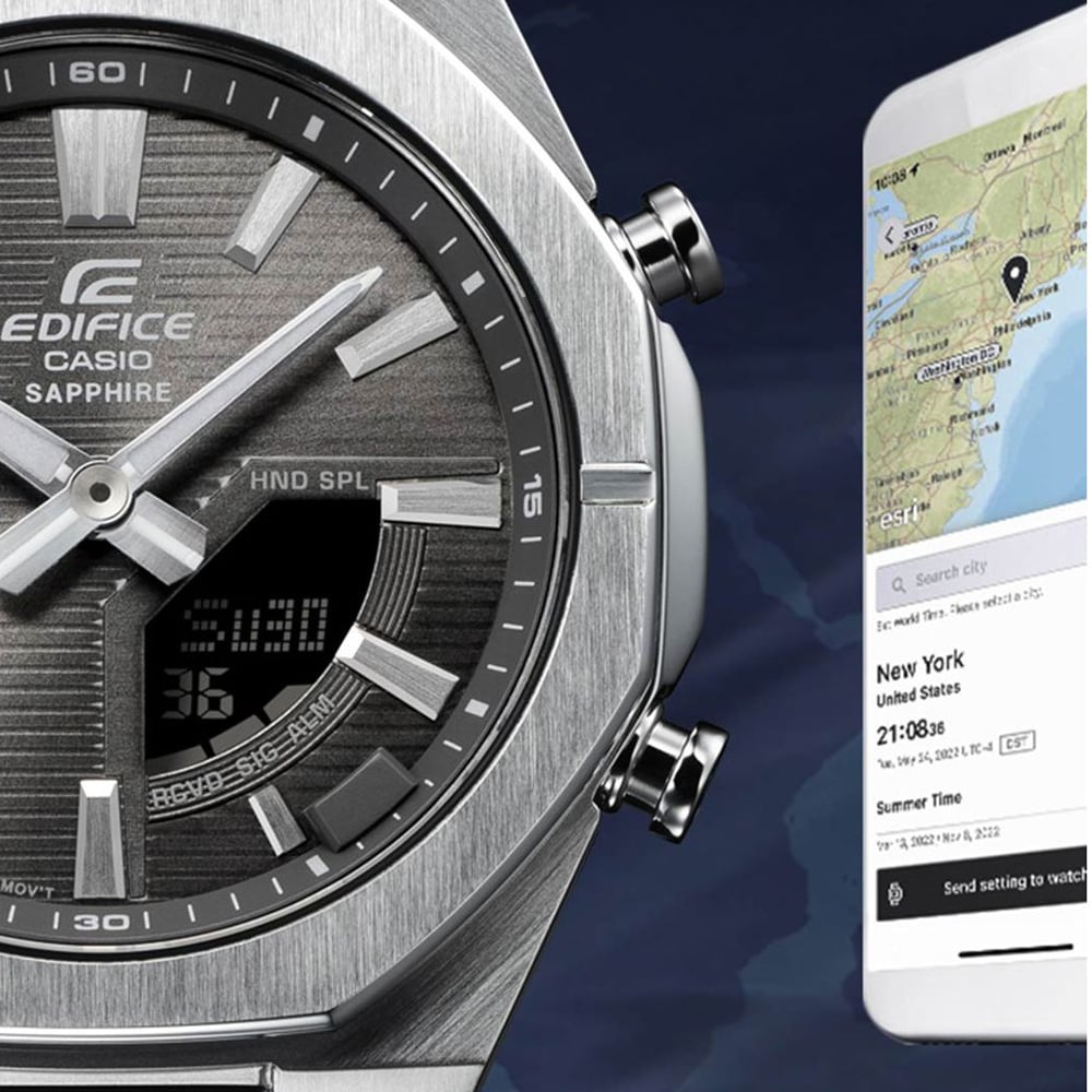 Casio Mens Edifice Grey Dial Dual Display Smart Watch ECB-S10D-8AEF