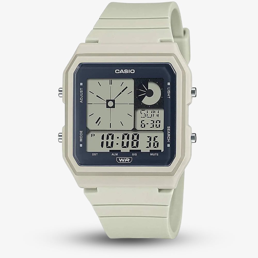 Product photograph of Casio Cream Resin Duo Display Square Dial Watch Lf-20w-8aef from The Jewel Hut