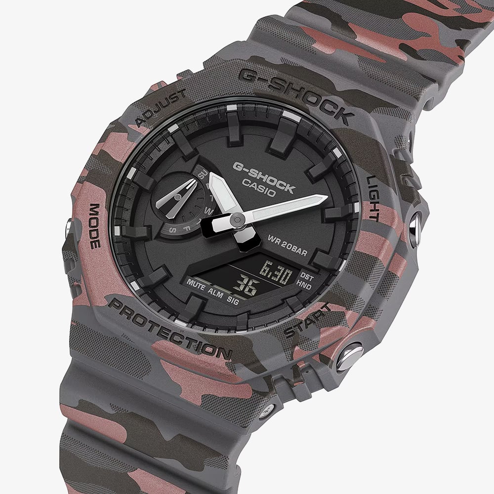 Casio Mens G-Shock 2100 Series Grey & Red Camo Strap Watch GA-2100CM-8AER
