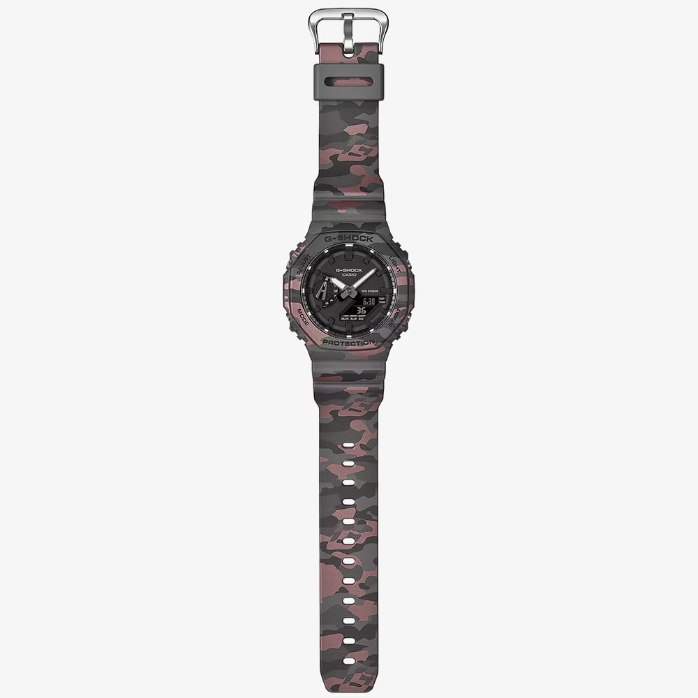 Casio Mens G-Shock 2100 Series Grey & Red Camo Strap Watch GA-2100CM-8AER