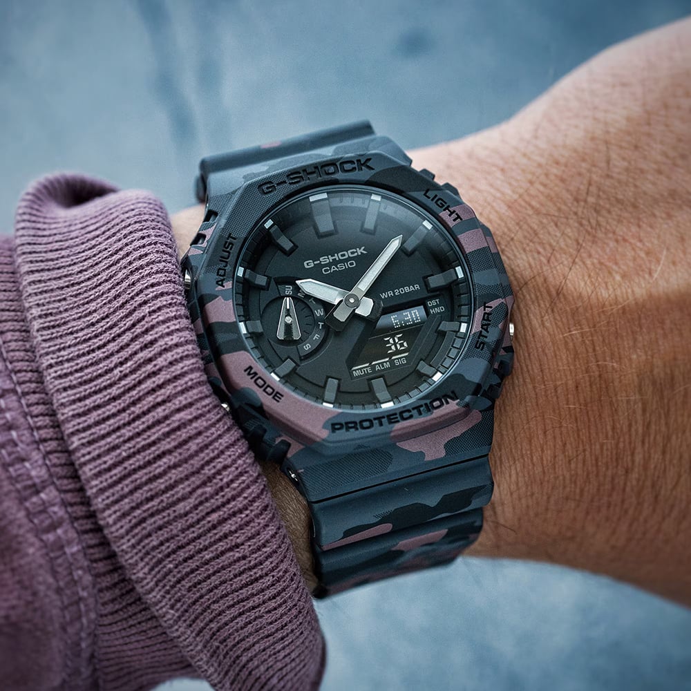 Casio Mens G-Shock 2100 Series Grey & Red Camo Strap Watch GA-2100CM-8AER