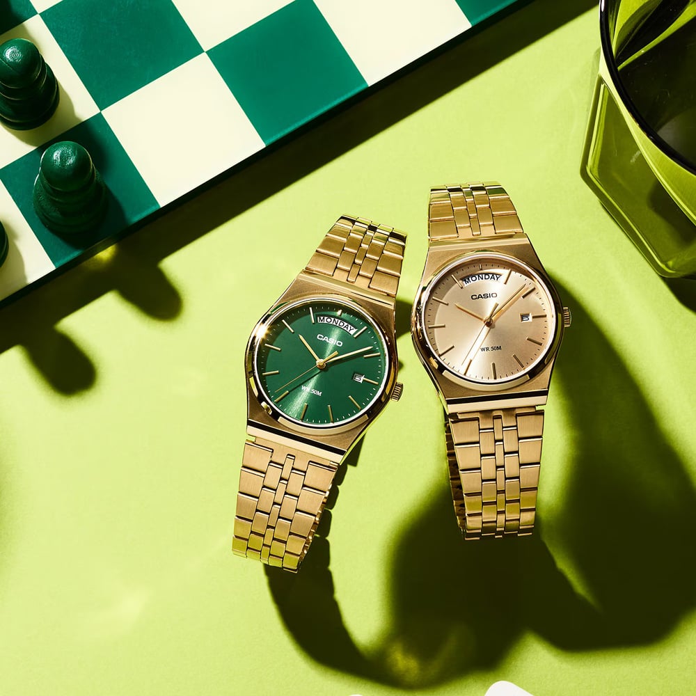 Casio Mens MTP Retro Green Dial Watch MTP-B146G-3AVEF