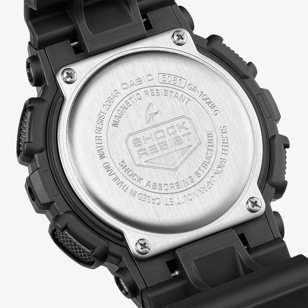 Casio Mens G-Shock Black & Electro Green Series Plastic Strap Watch GA-100BEG-1AER