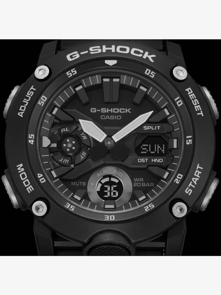 Casio G Shock Classic Carbon Core Guard Chronograph Dual Display Black Plastic Strap Watch GA-2000S-1AER