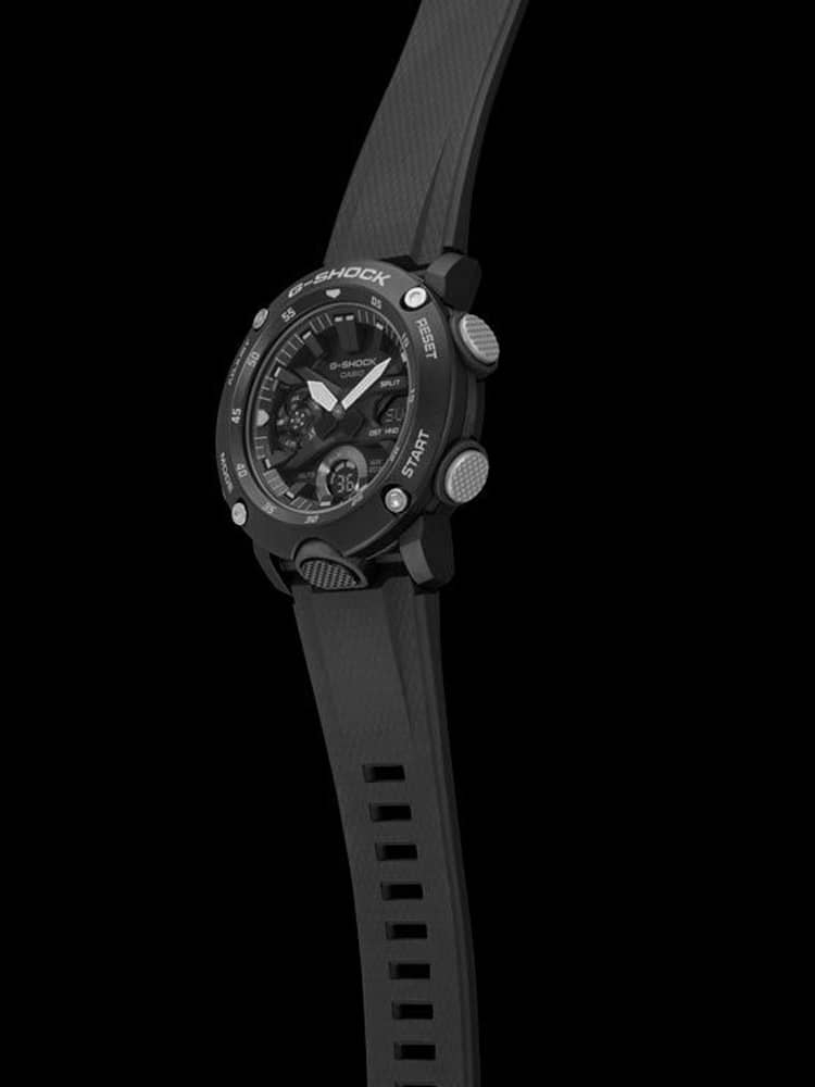 Casio G Shock Classic Carbon Core Guard Chronograph Dual Display Black Plastic Strap Watch GA-2000S-1AER