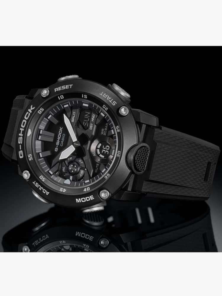 Casio G Shock Classic Carbon Core Guard Chronograph Dual Display Black Plastic Strap Watch GA-2000S-1AER