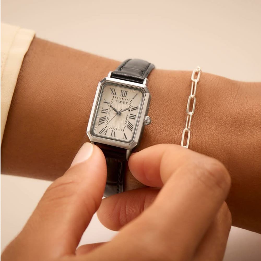 Timex Ladies Dress Black Leather Strap Watch TW2Y00800