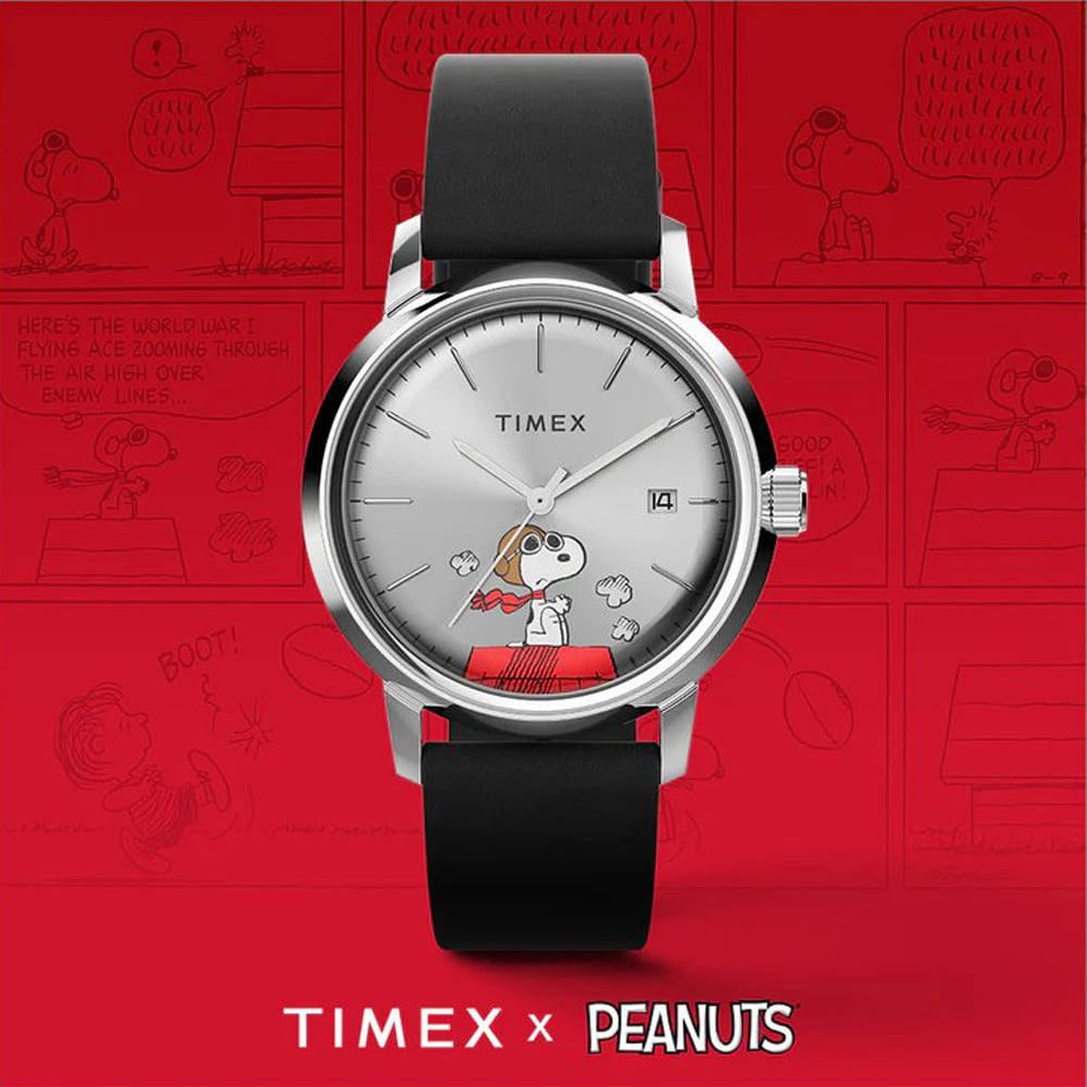 Timex Mens Marlin Automatic x Peanuts Snoopy Flying Ace Leather Watch TW2W49600