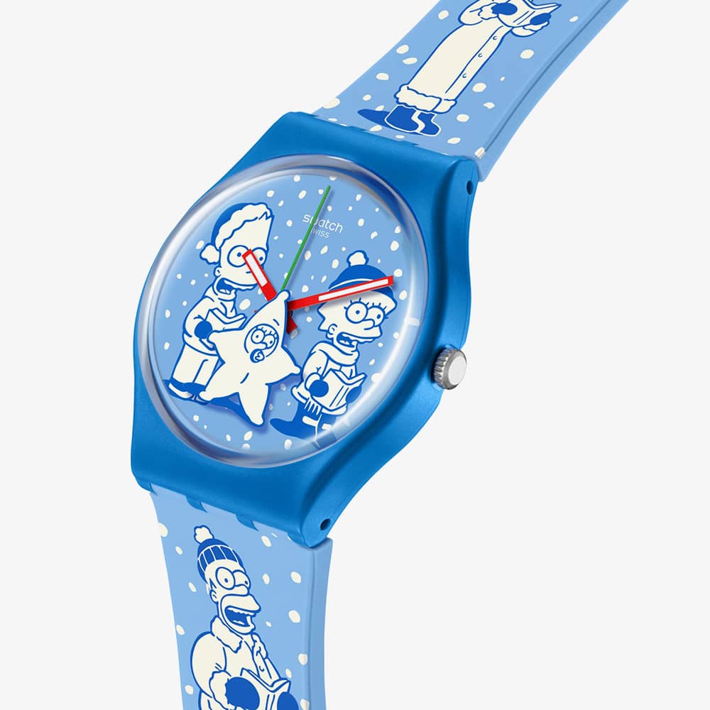 Swatch Simpsons Tidings Of Joy Blue Christmas Watch SO28Z126