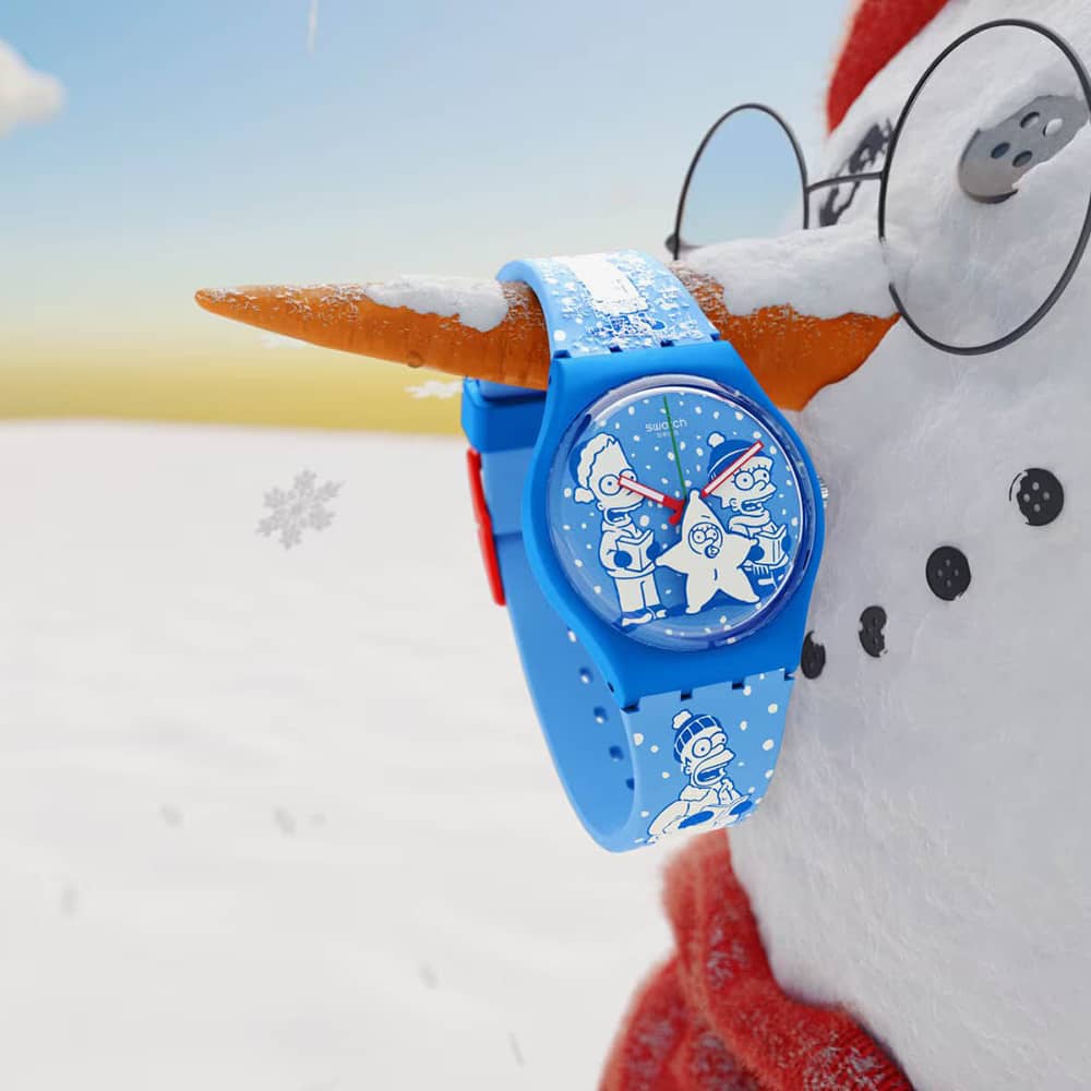 Swatch Simpsons Tidings Of Joy Blue Christmas Watch SO28Z126